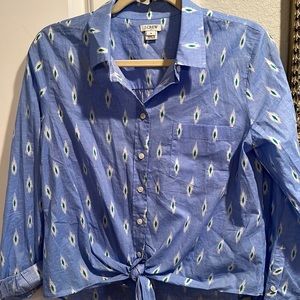 J Crew, medium, button up, chambray and Ikat shirt